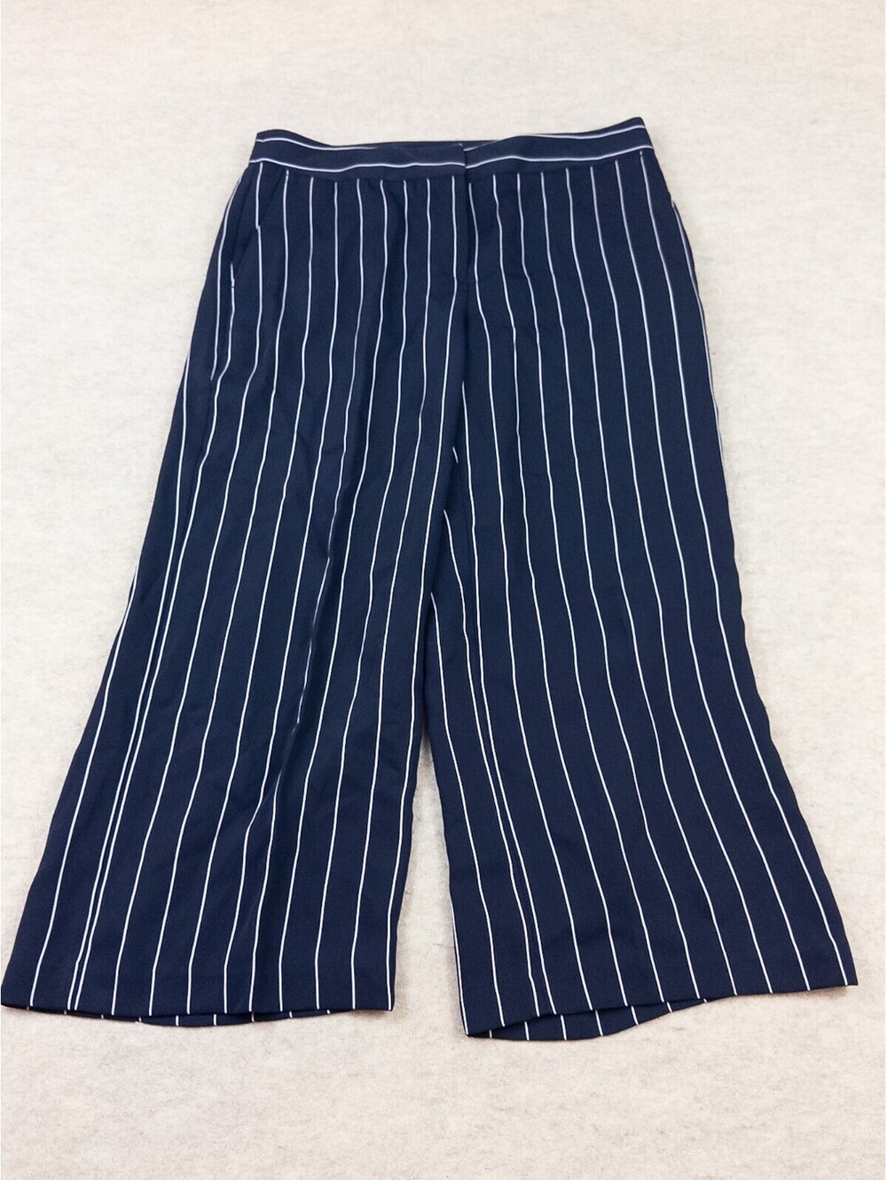 Jones New York Navy Blue White Pinstripe Wide Leg Pants Size 10